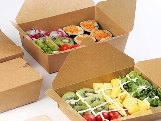 Kotak Makan Siang Salad Bento 18PE, Kotak Kemasan Kertas Kraft Satu Kali