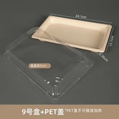Kotak Makanan Kertas Microwave dengan Tutup Plastik PET Kotak makan siang sushi tebu biodegradable yang tahan bocor