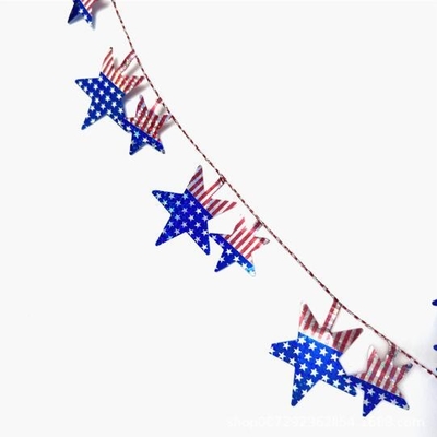 Bintang besar bermata lima bendera Amerika dekorasi karangan bunga ornamen pohon Natal, Wire Wreath Holiday Cane