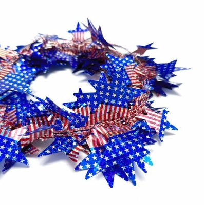 Bintang besar bermata lima bendera Amerika dekorasi karangan bunga ornamen pohon Natal, Wire Wreath Holiday Cane