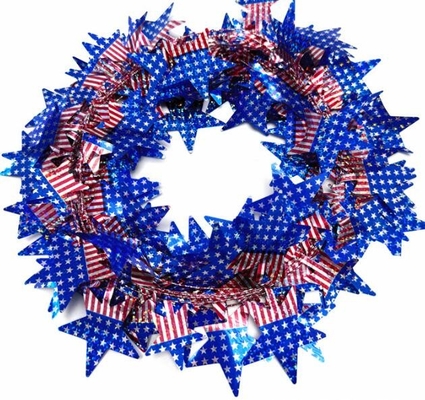 Bintang besar bermata lima bendera Amerika dekorasi karangan bunga ornamen pohon Natal, Wire Wreath Holiday Cane
