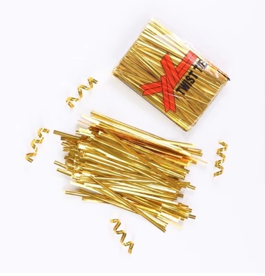8cm Metallic Spool Golden Twist Tie untuk roti dan hadiah Twist Tie untuk pengemasan toko roti