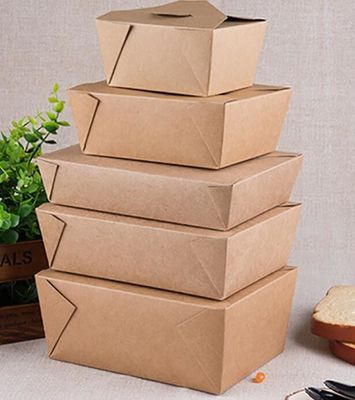 2000ml Ramah Lingkungan Makanan Cepat Saji Pasta Takeaway Kotak Makan Siang Kertas Kraft