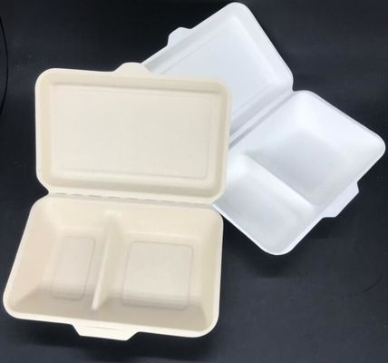 Eco biodegradable 1000ml 2 kompartemen peralatan makan bubur kotak makan siang wadah makanan
