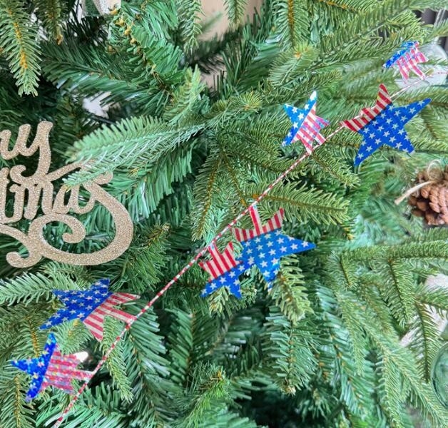 Bintang besar bermata lima bendera Amerika dekorasi karangan bunga ornamen pohon Natal, Wire Wreath Holiday Cane